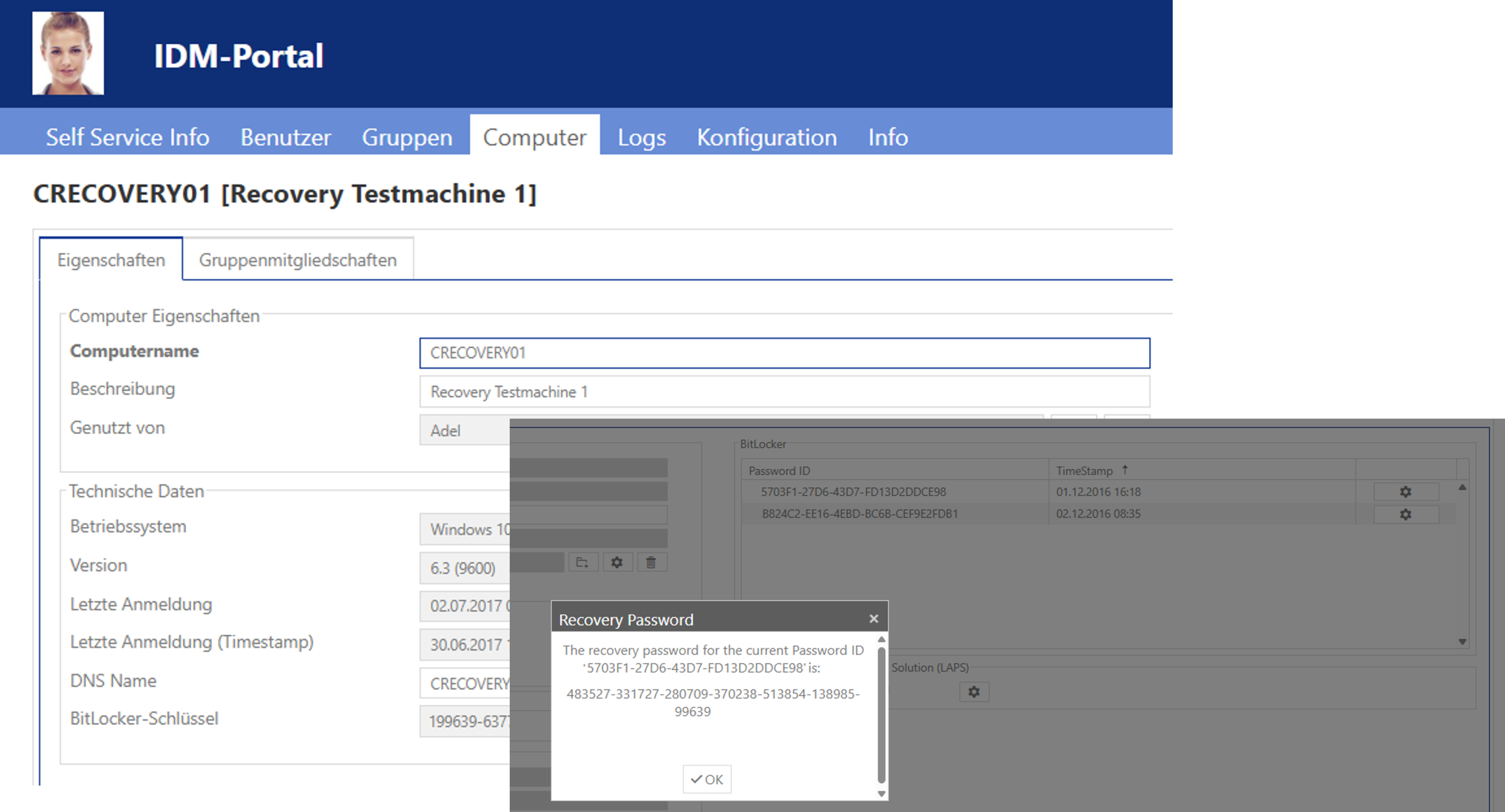 Computerkonten mit dem FirstWare IDM-Portal verwalten