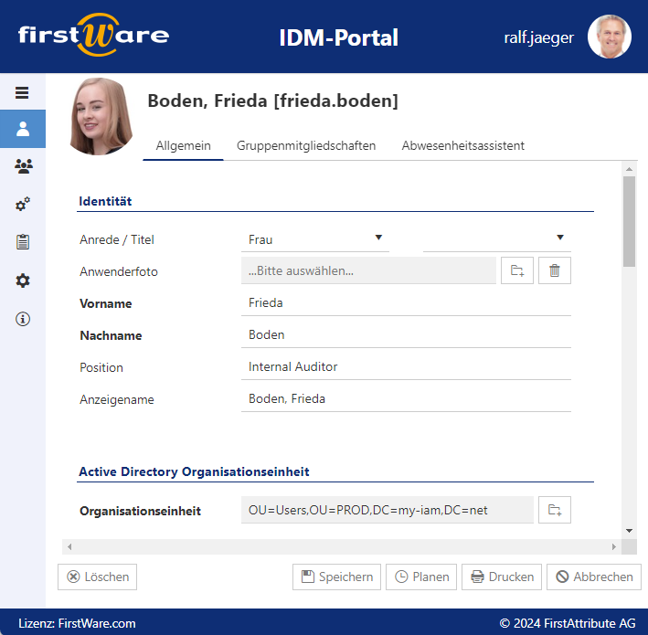 AD Benutzeransicht im IDM-Portal