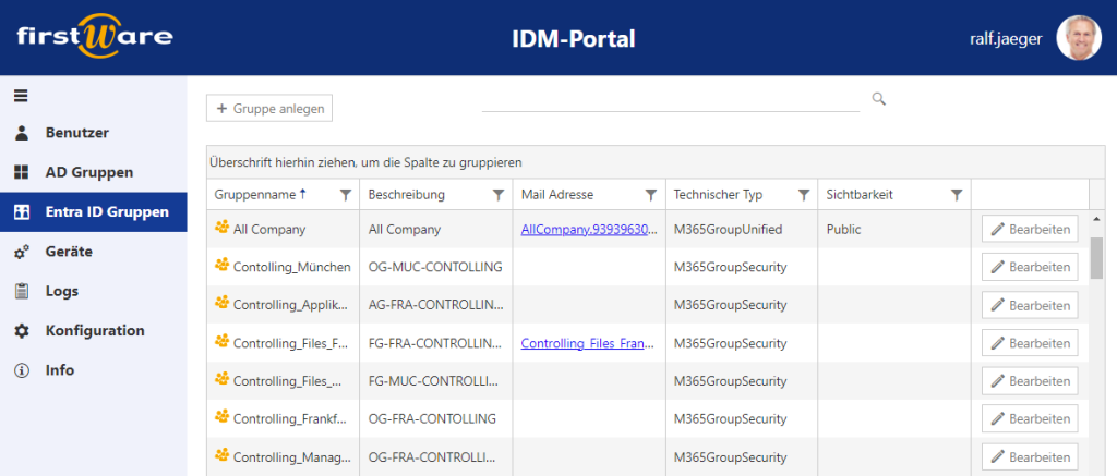 Entra ID Gruppen im IDM-Portal 5.1 verwalten