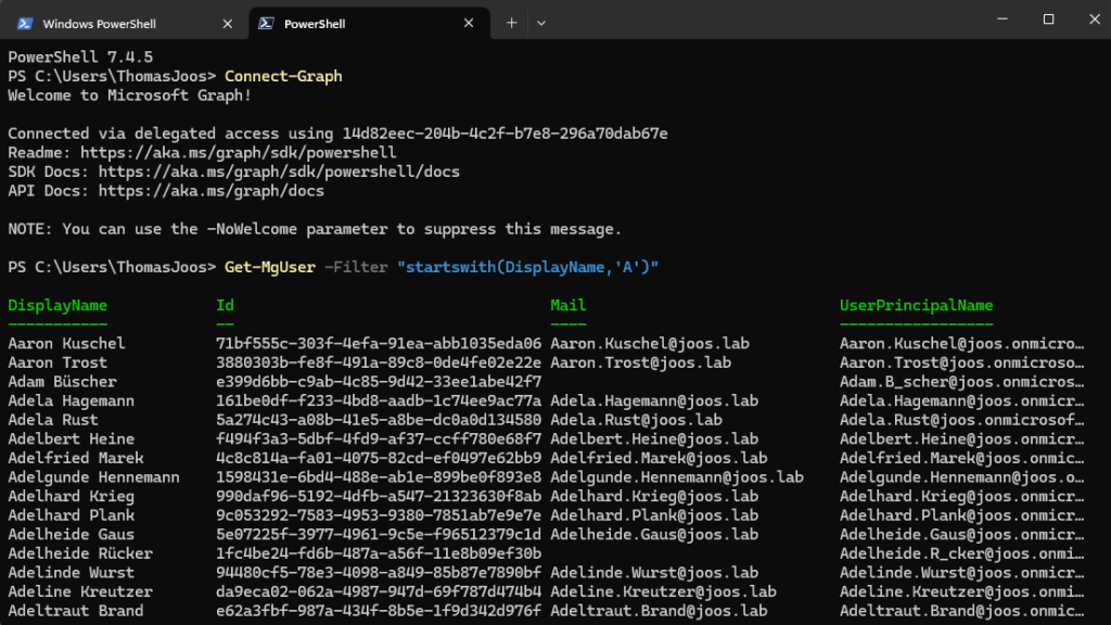 PowerShell-Migration zu Microsoft Graph API: Anzeigen aller Benutzer mit Microsoft Graph