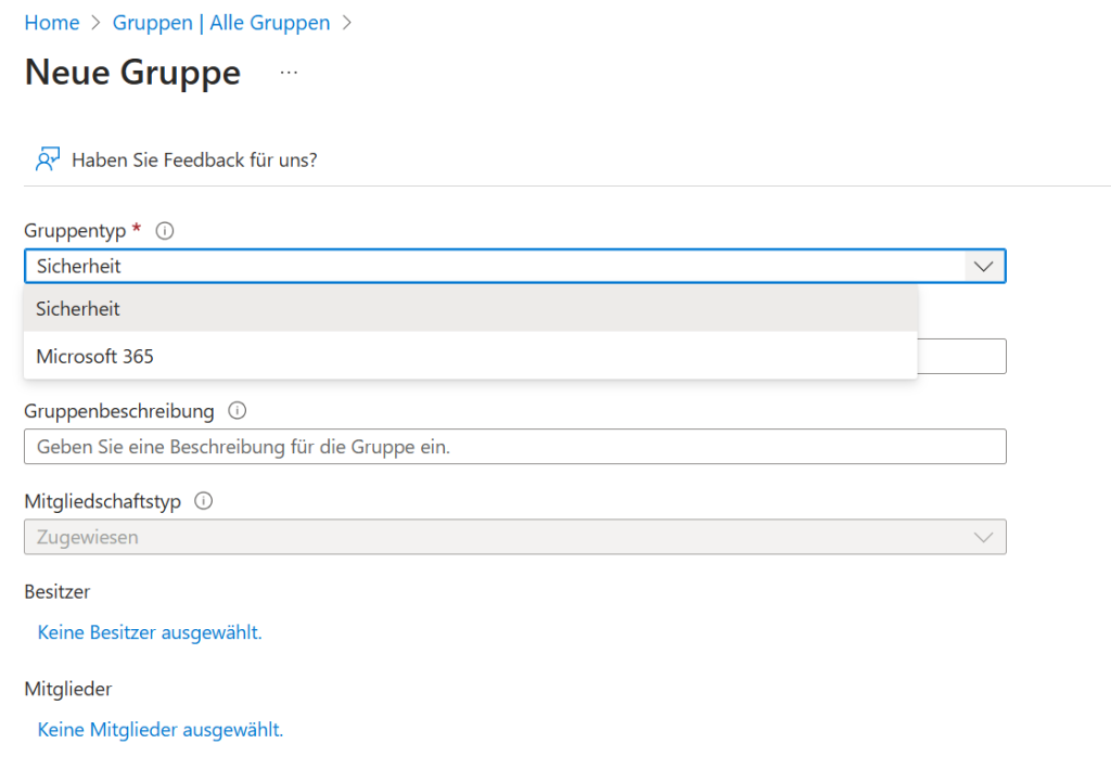 Gruppenverwaltung in Entra ID: Neue Gruppe erstellen Gruppenverwaltung in Entra ID: Neue Gruppe erstellen