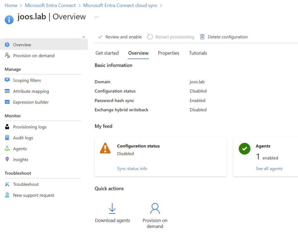 Synchronization of AD with Entra ID via Entra Cloud Connect