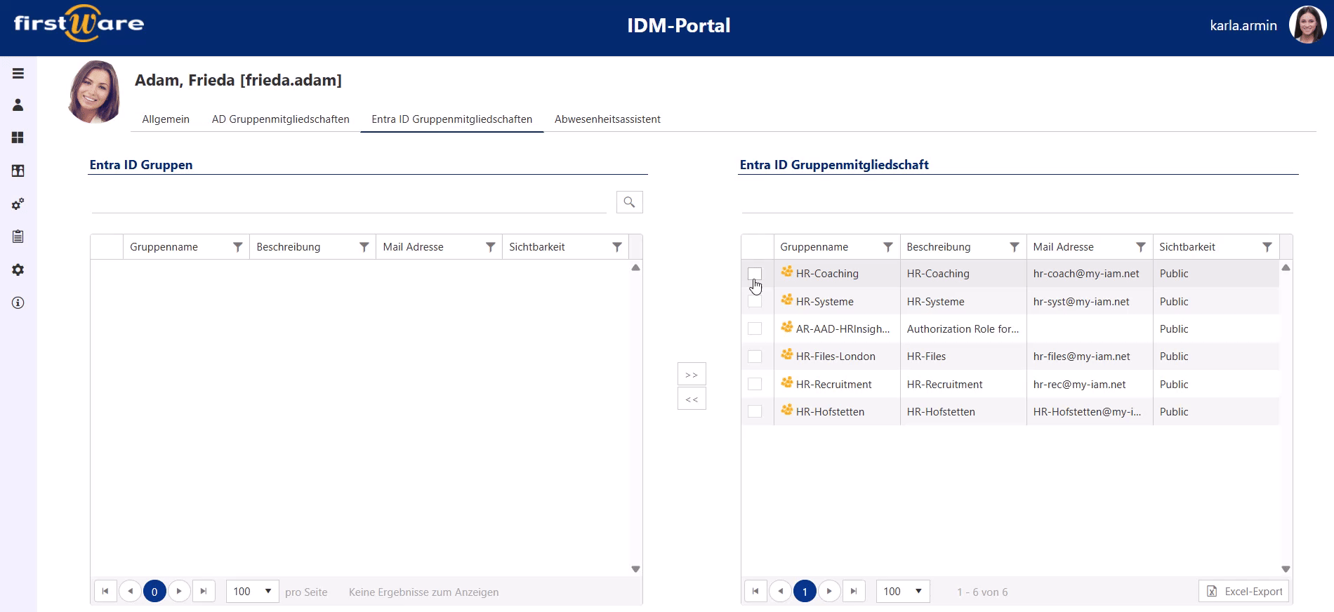 Gruppen entfernen mit "Drag & Drop" im IDM-Portal Gruppen entfernen mit "Drag & Drop" im IDM-Portal