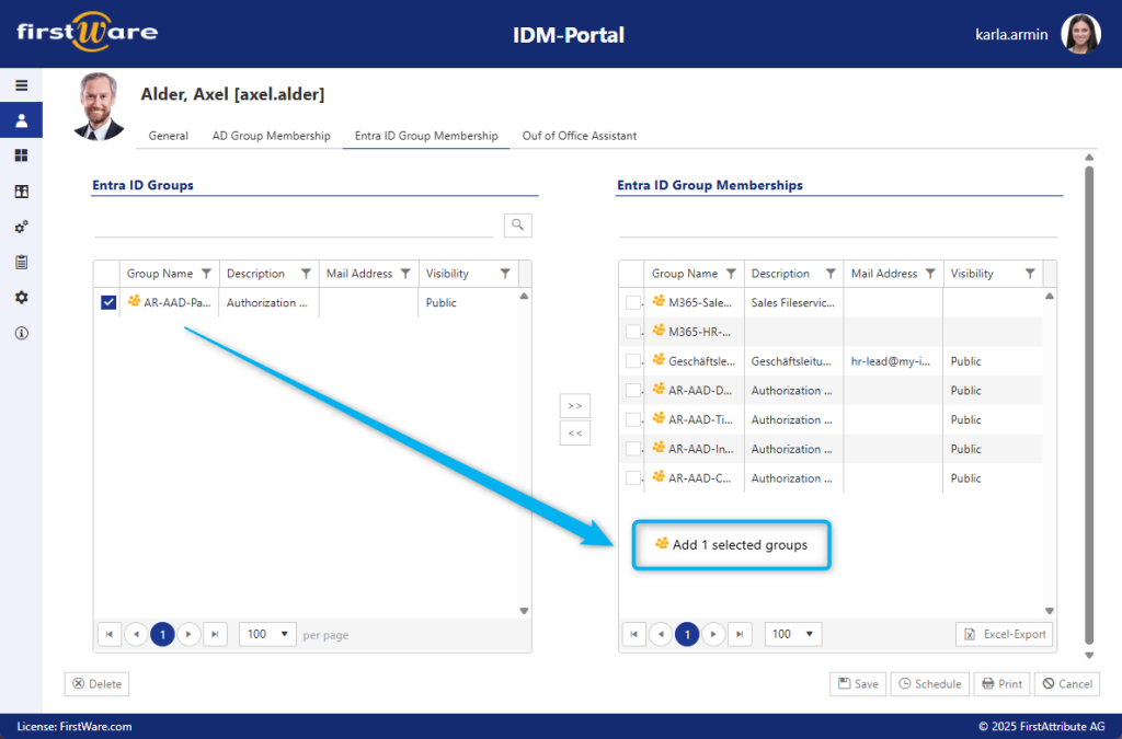New employee is assigned to a group in IDM-Portal New employee is assigned to a group in IDM-Portal