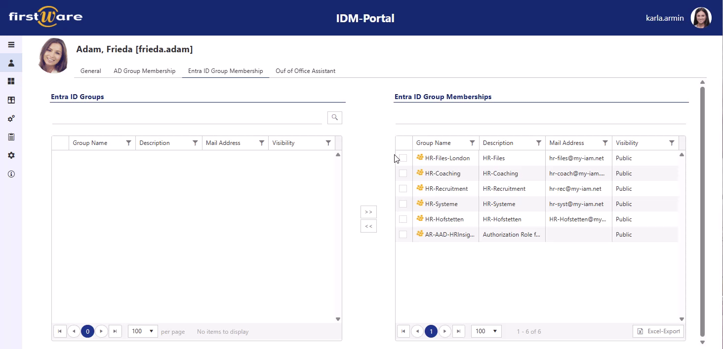 Remove groups using drag & drop in the IDM-Portal Remove groups using drag & drop in the IDM-Portal