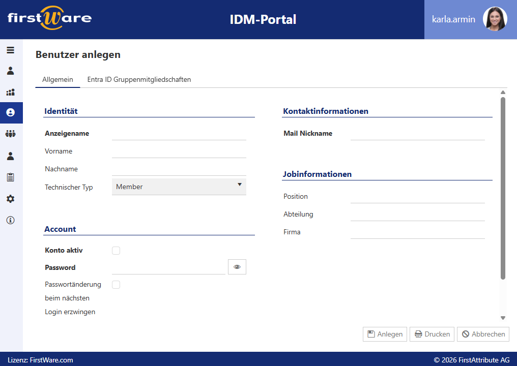 Standardisierte Benutzeranlage im IDM-Portal