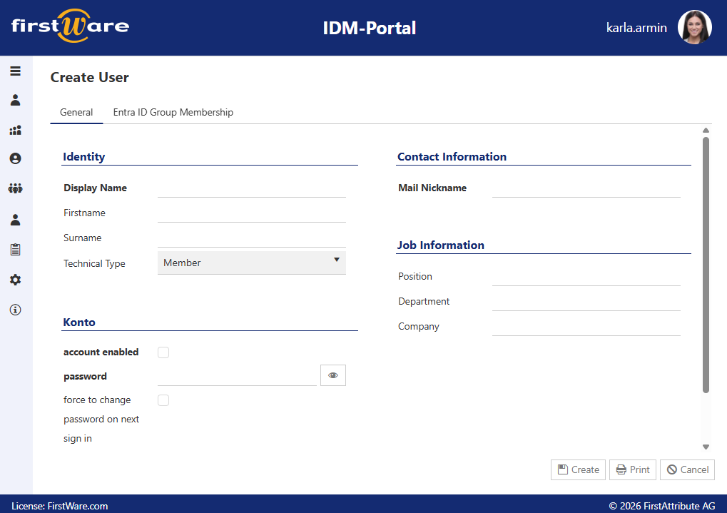Standardized user provisioning in IDM-Portal