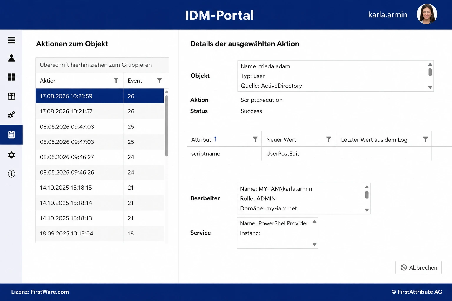 Automatische, lückenlose IAM-Auditierung Audit-Reporting im IDM-Portal: zentraler Audit-Trail für IAM-Änderungen
