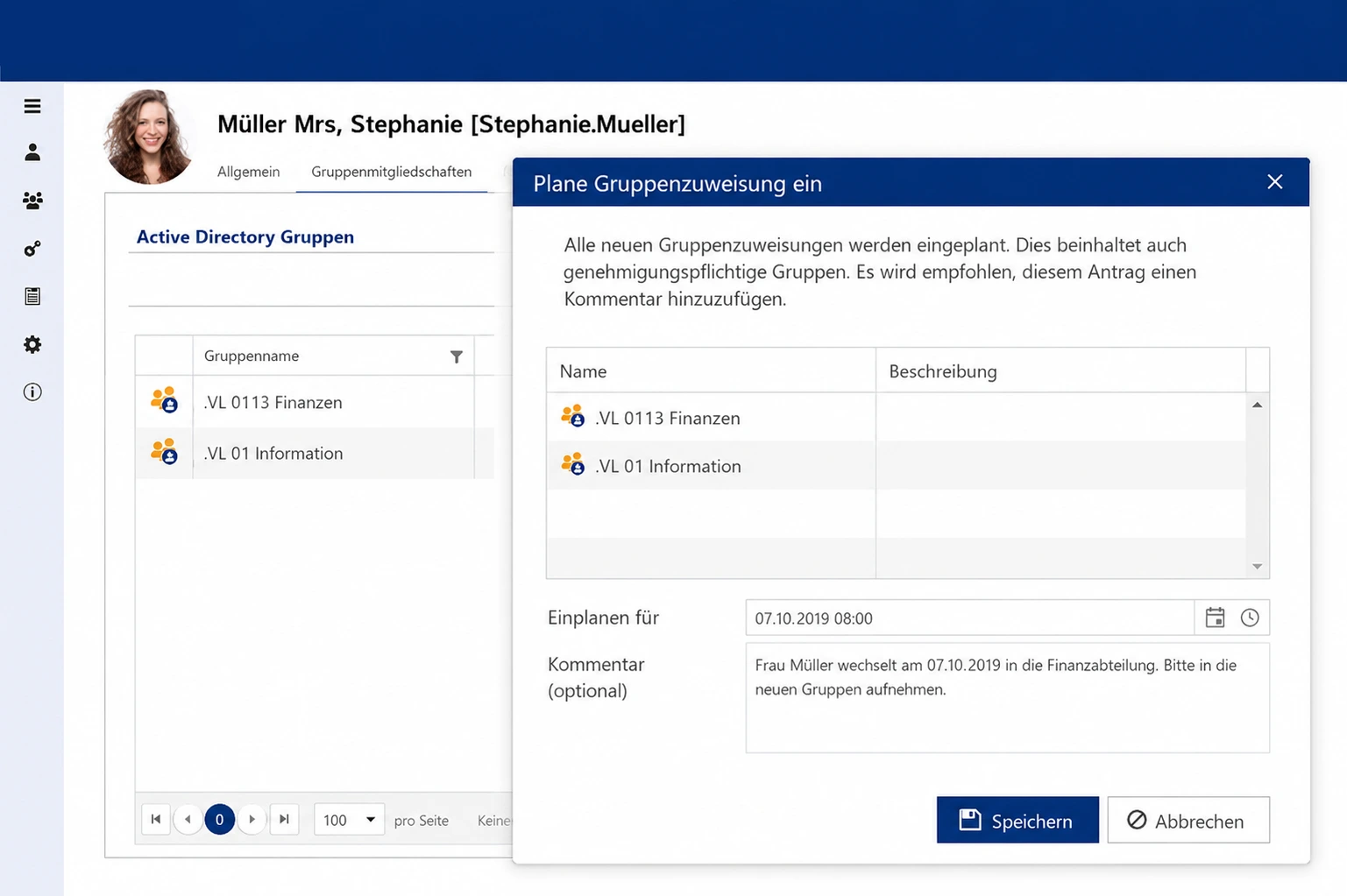 Approval workflows for sensitive group memberships in the IDM-Portal